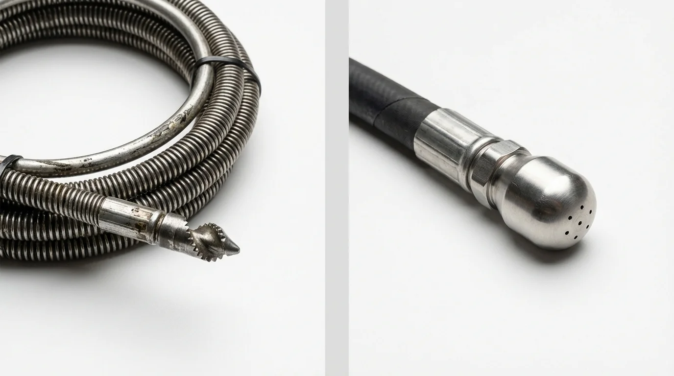 Drain snake cable and hydro jetting nozzle used for drain cleaning in Prescott, AR