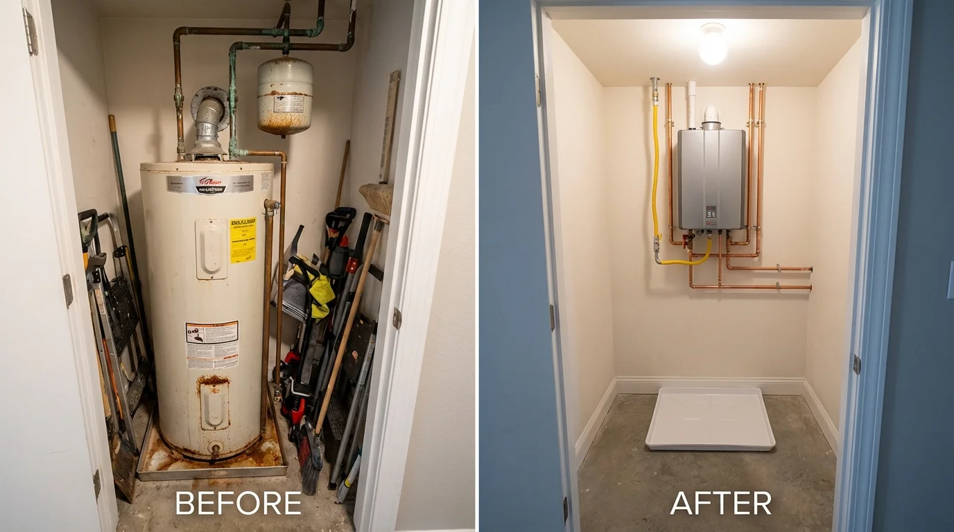 Tank water heater versus wall-mounted tankless unit comparison for Prescott, AR homeowners